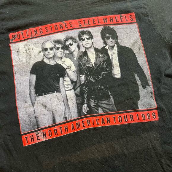 VTG 80's Rolling Stone Steel Wheels Tour Graphic Band T Shirt Black SZ XL - Picture 2 of 6